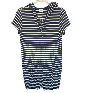 Cabi Dockside Striped Dress Womens Small Hooded Nautical Coastal Rayon #5409
